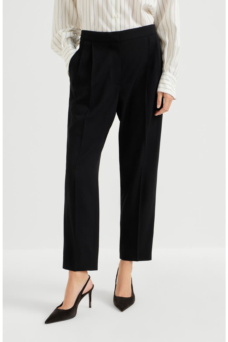 Viscose and virgin wool tuxedo trousers, Main, color, Black