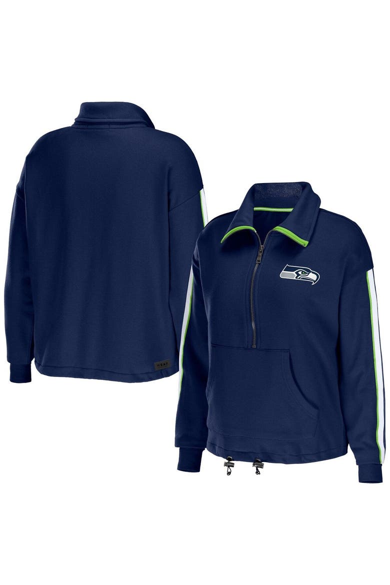 Women's WEAR by Erin Andrews College Navy Seattle Seahawks Logo Stripe Half-Zip Top, Main, color, Navy