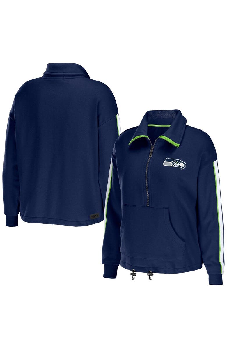 WEAR by Erin Andrews Women's WEAR by Erin Andrews College Navy Seattle Seahawks Logo Stripe Half-Zip Top, Main, color, Navy