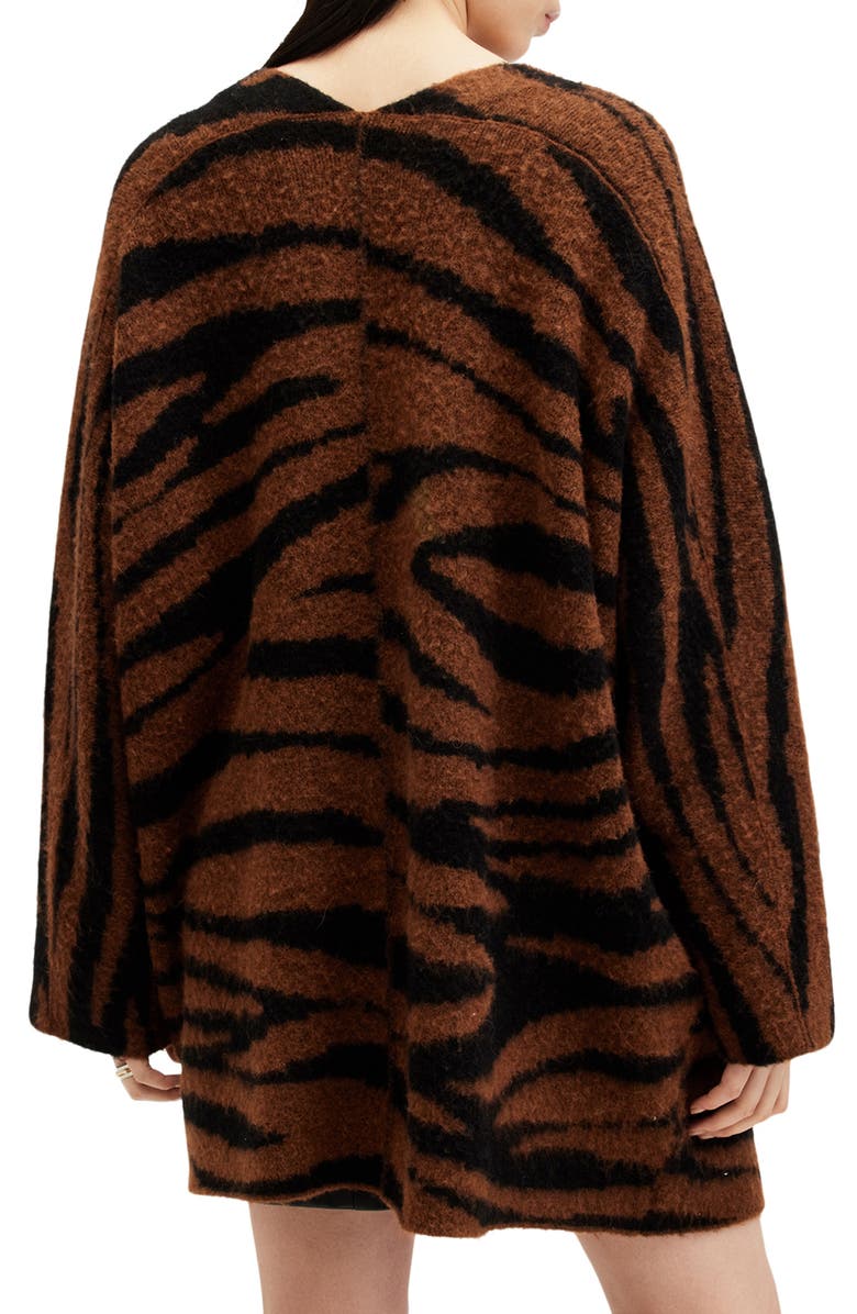 AllSaints Zoe Tiger Stripes Wool & Alpaca Blend Open Front Cardigan, Alternate, color,