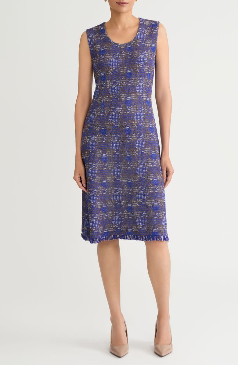 Ming Wang Tweed Sheath Dress, Main, color, Sapphire Sea/ Drk Umbr/ Ivy