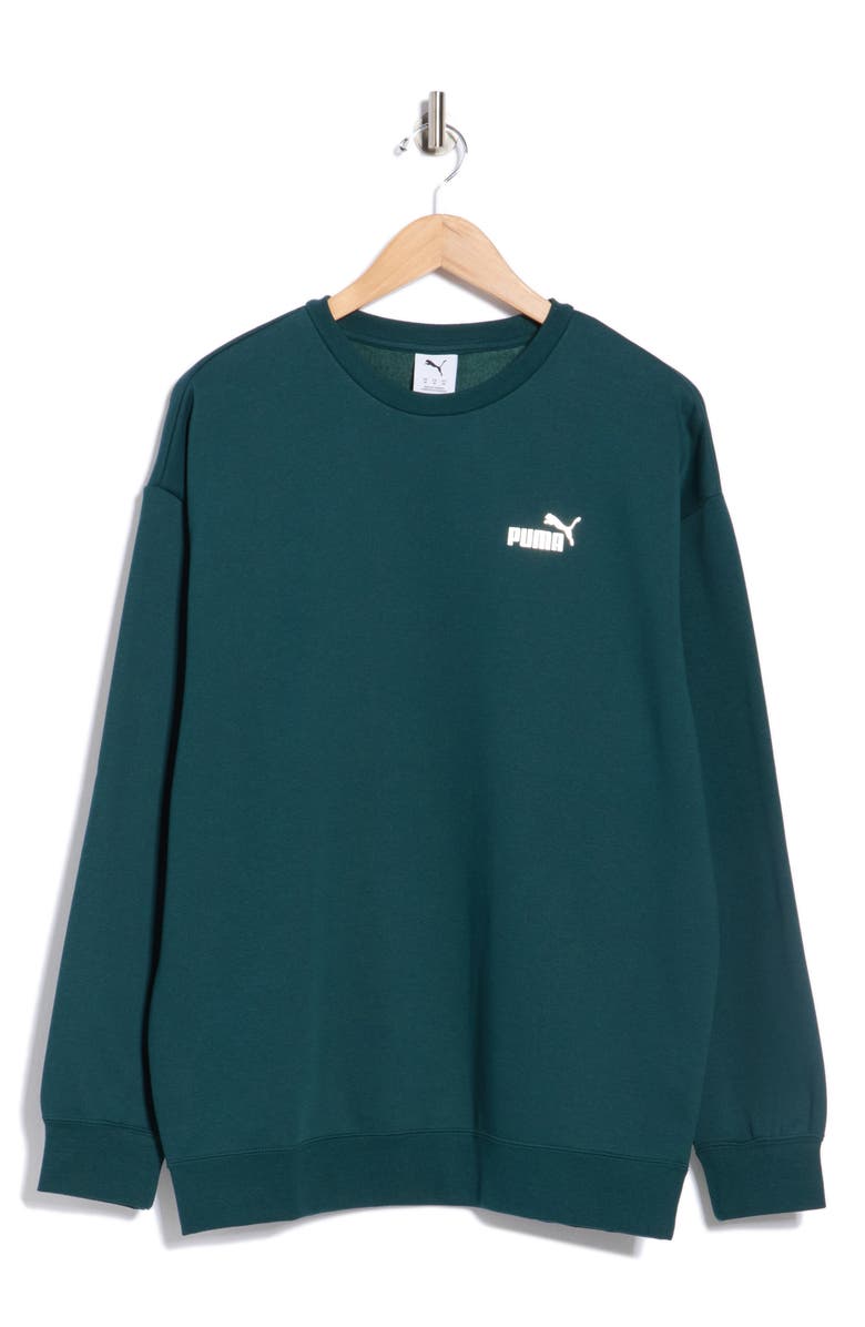 PUMA Maximal Metallic Logo Relaxed Fit Sweatshirt, Alternate, color, Green Terrain
