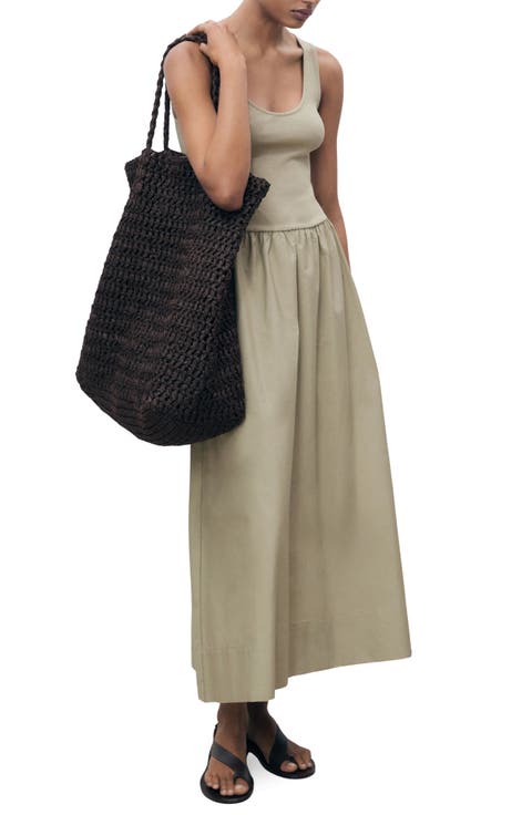 Mixed Media Fit & Flare Maxi Dress