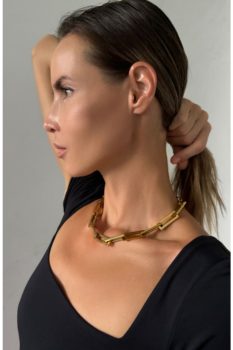 Oversized Rectangular Link Statement Necklace, Alternate, color, GOLD
