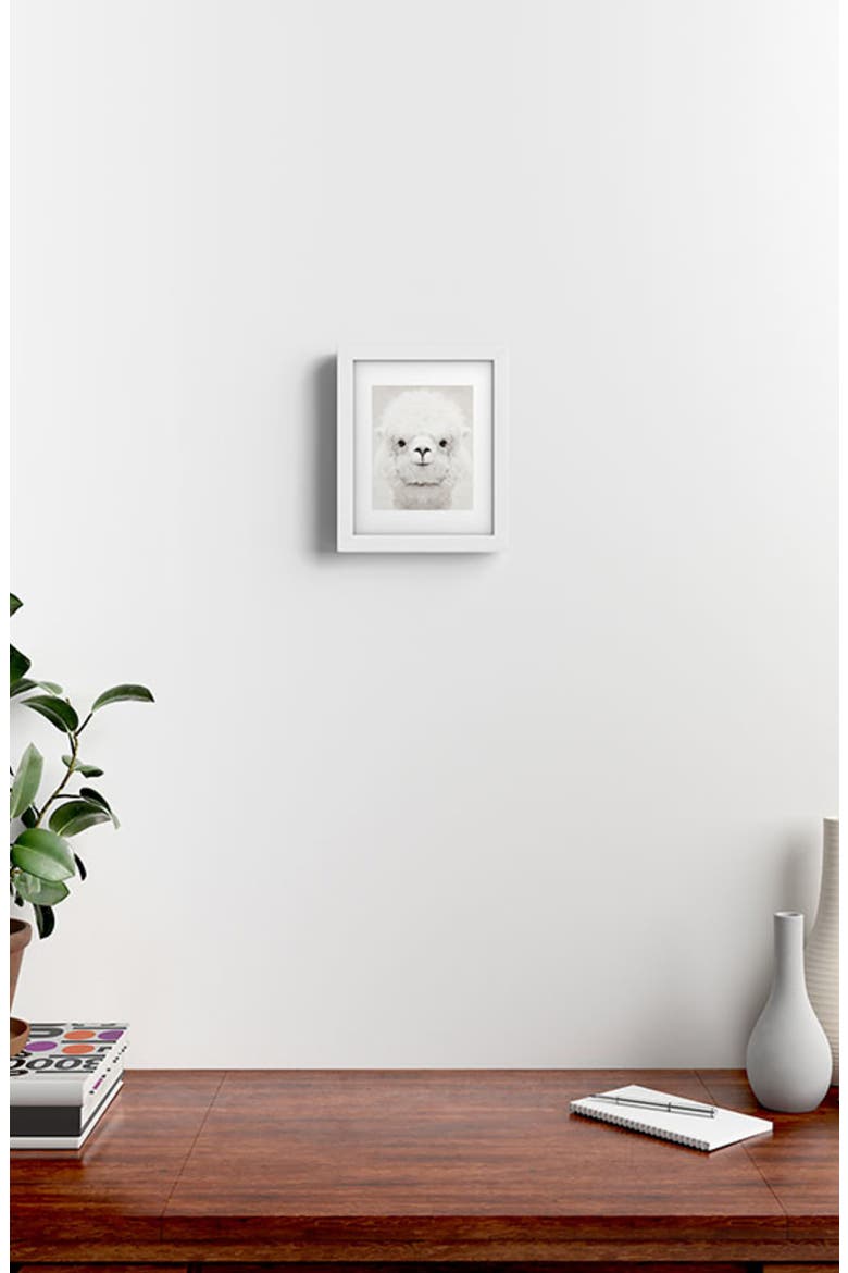Smiling Alpaca Framed Art Print, Alternate, color, BLACK-WHITE