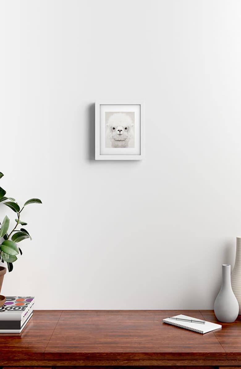 Deny Designs Smiling Alpaca Framed Art Print, Alternate, color, Black-White