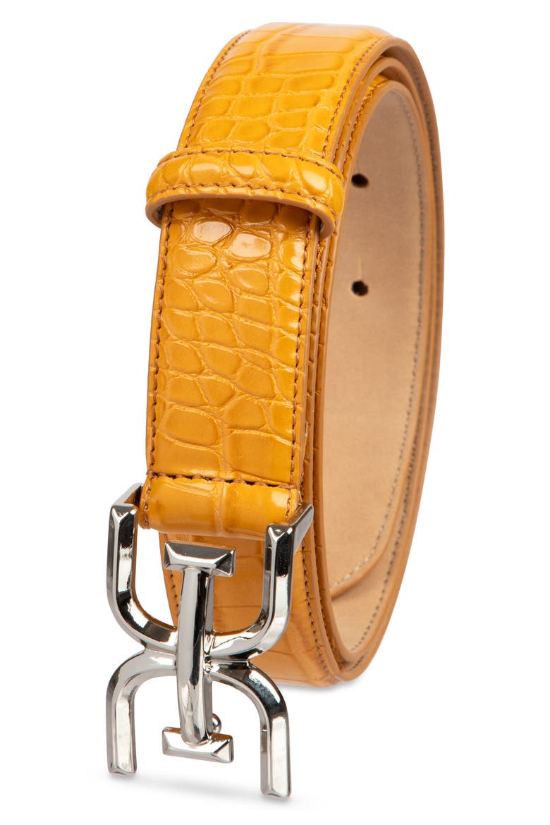Logo Buckle Belt, Alternate, color, MUSTARD CROC
