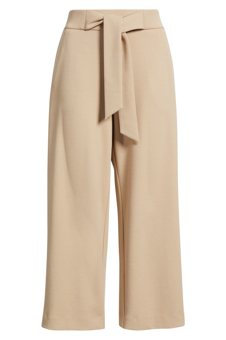 Tie Front Pull-On Wide Leg Crop Pants, Alternate, color, LATTE