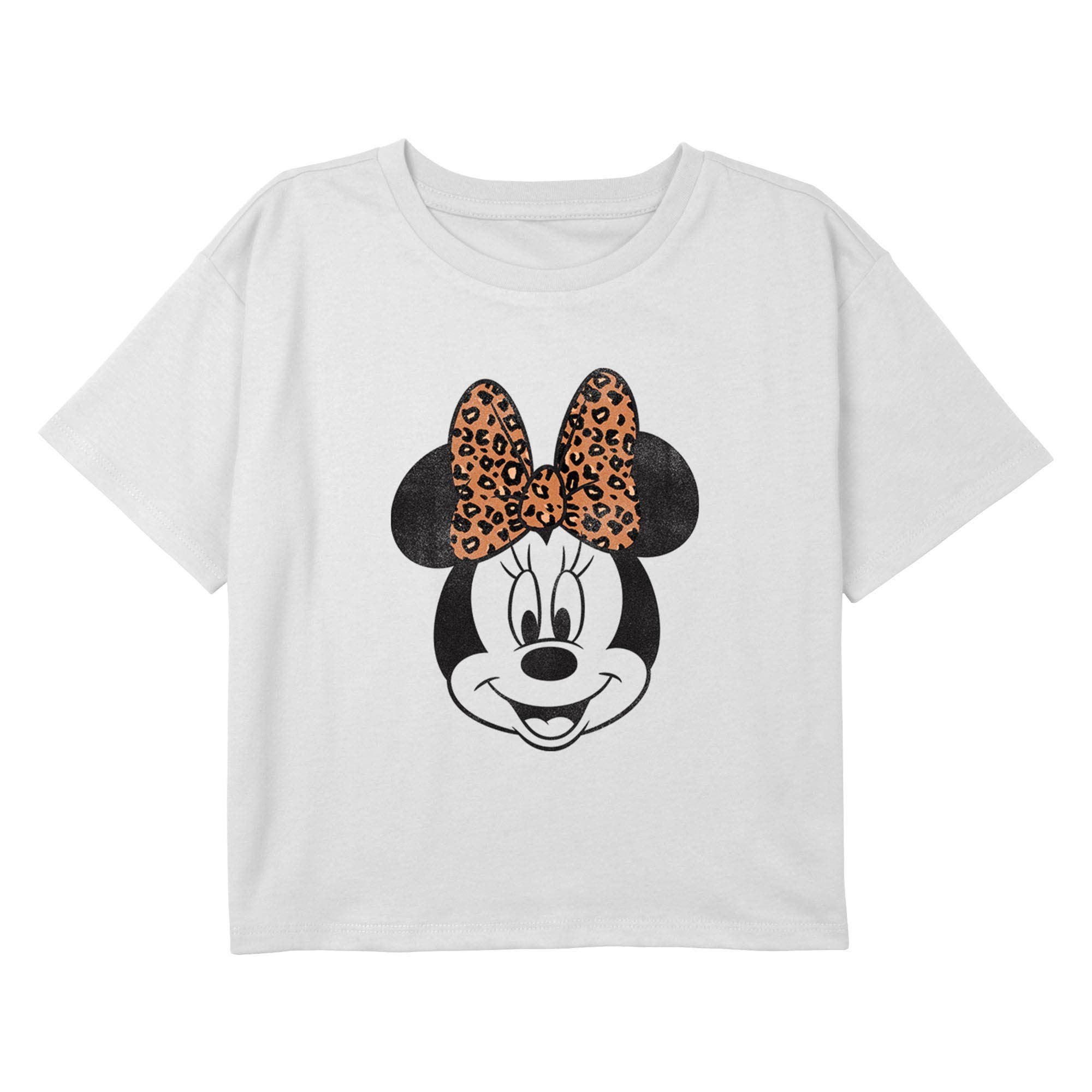 Girl's Mickey & Friends Minnie Mouse Cheetah Print Bow Portrait  Graphic T-Shirt in White 