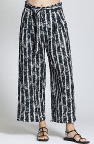 APNY Tie Dye Stripe Crop Wide Leg Cotton Blend Drawstring Pants