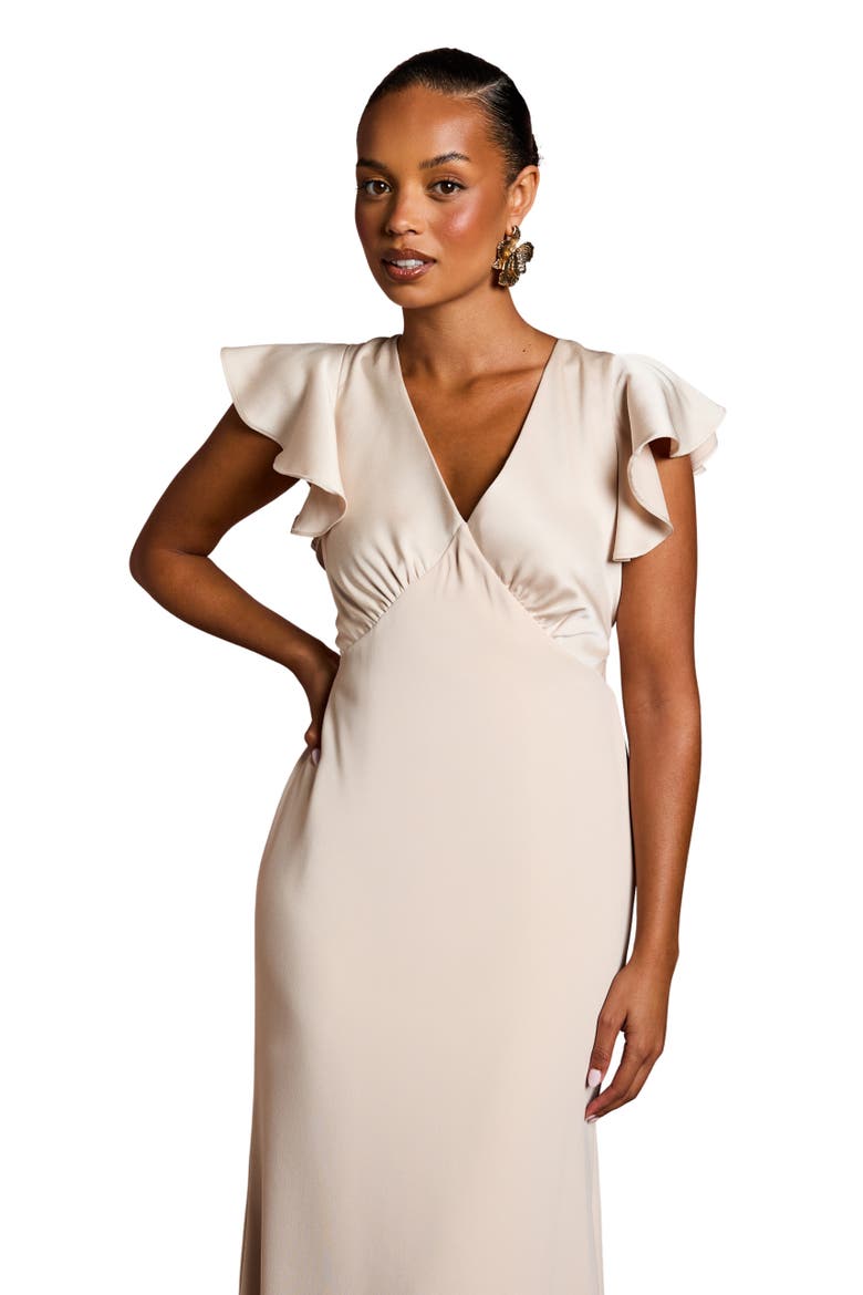 Petite V-Neck Short Sleeve Maxi Dress, Alternate, color, Champagne