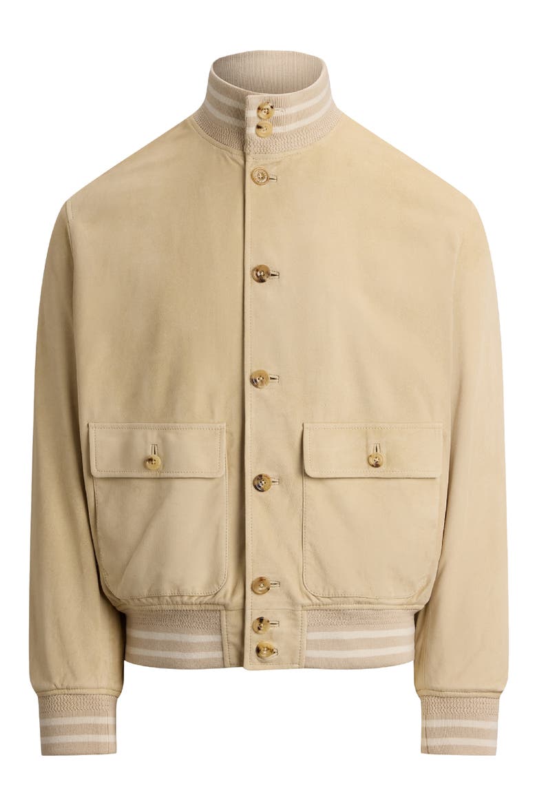 Insulated Lambskin Suede Bomber Jacket, Alternate, color, BEIGE