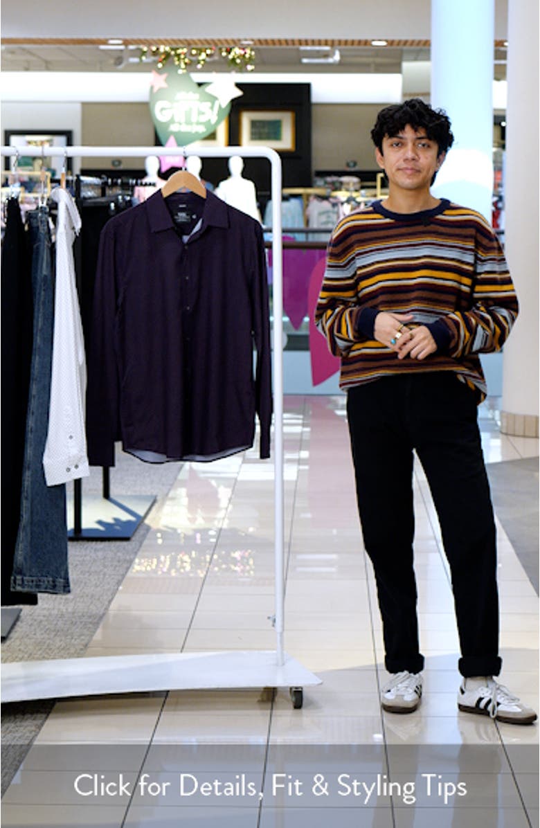 Basic Slim Fit Red Geo Link Print Performance Button-Up Shirt, sales video thumbnail