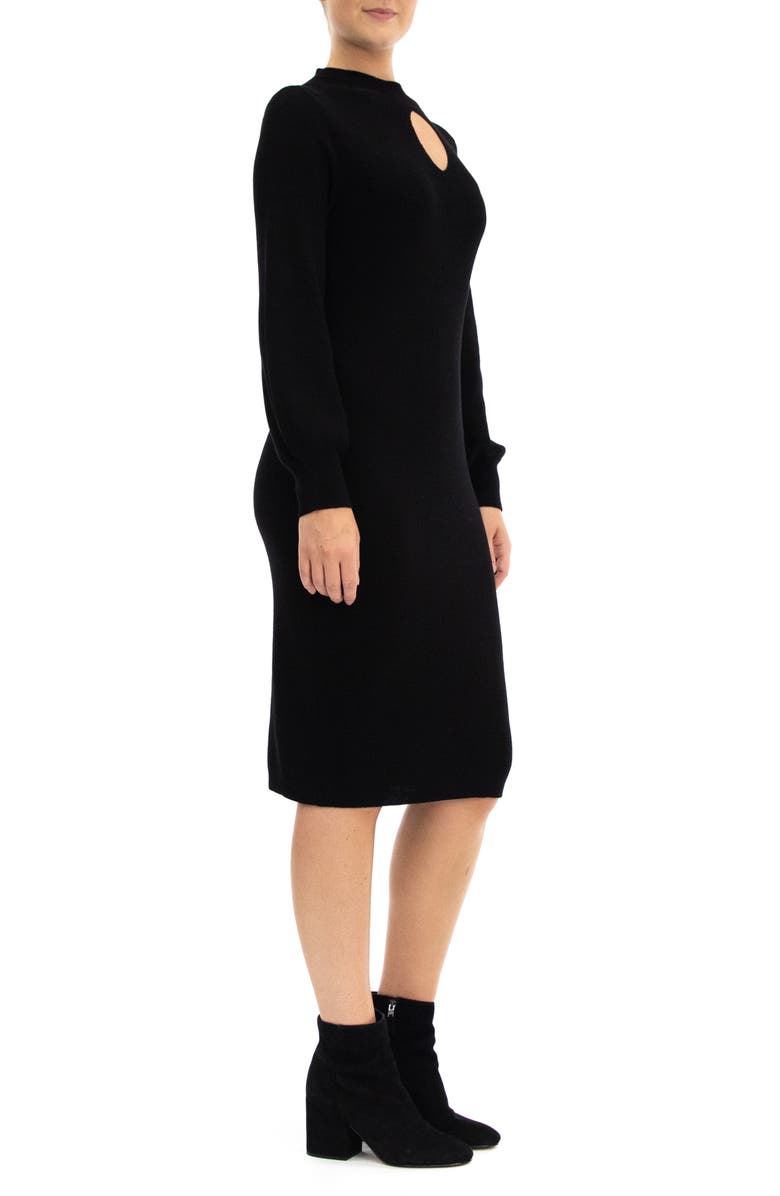 Nina Leonard Mock Neck Cutout Sweater Dress, Alternate, color, Black