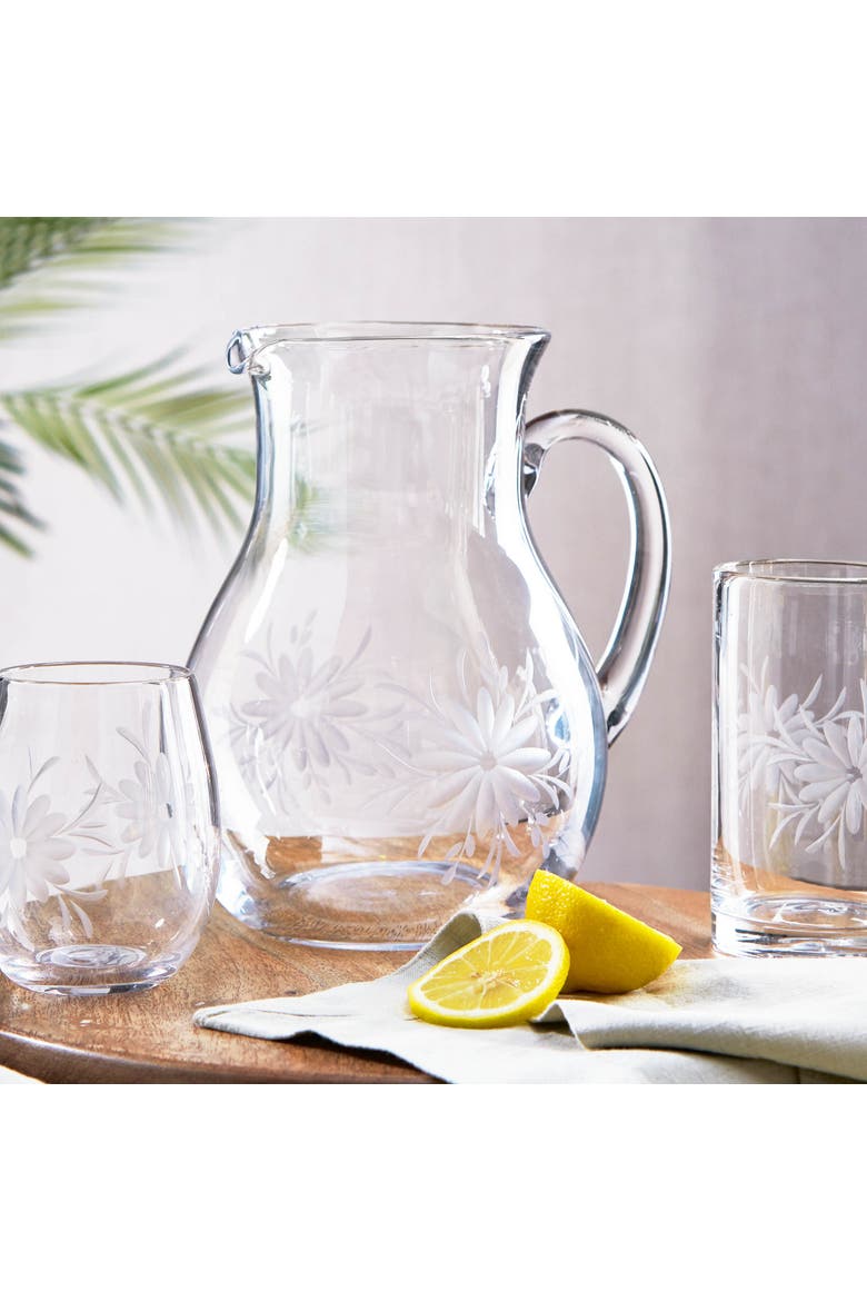 Fleur Etched Stemless Wine Glasses for Events and Parties, Alternate, color, Clear