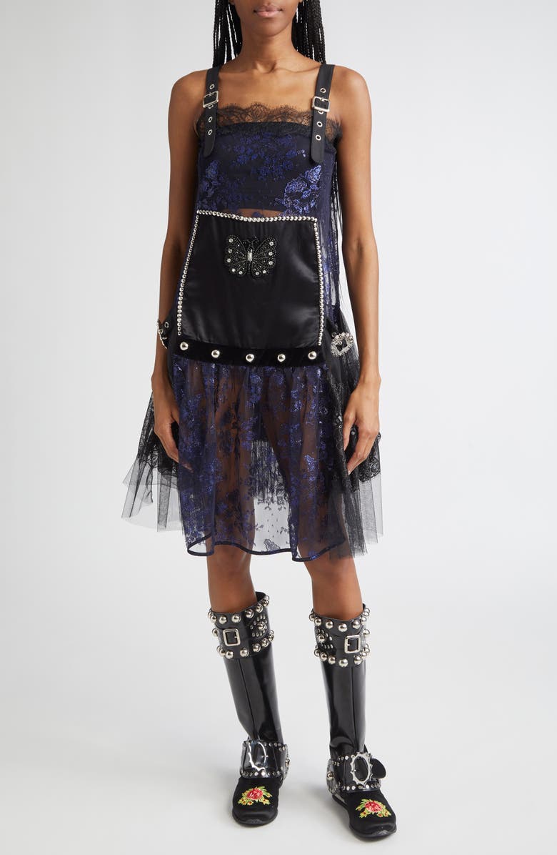 Chopova Lowena Nohow Metallic Floral Tulle, Lace & Satin Dress, Main, color,