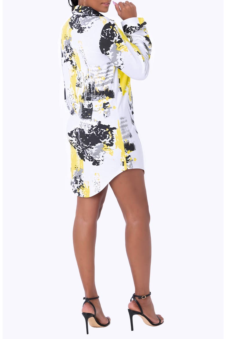 Unity Abstract Print Long Sleeve Mini Shirtdress, Alternate, color, WHITE