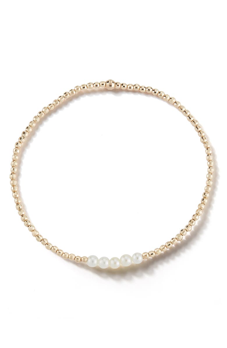 Mizuki Sea of Beauty White Akoya Five Pearl Stretch Bracelet, Main, color, 