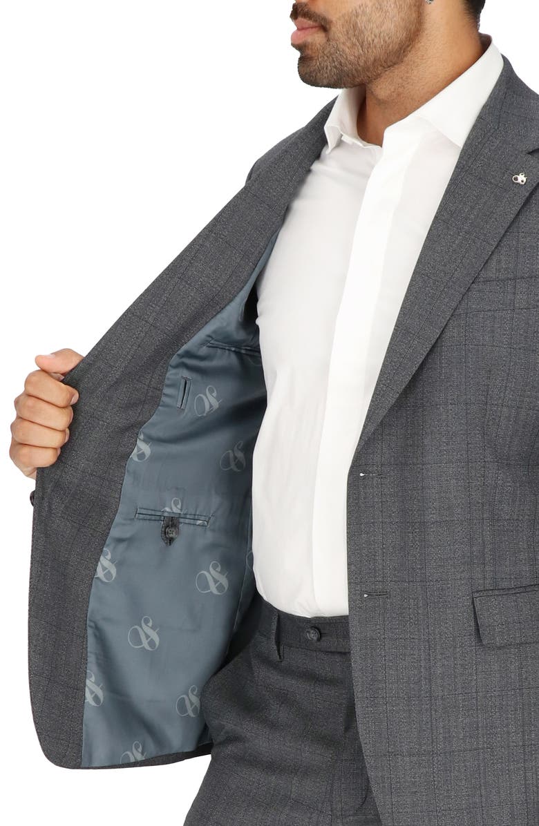 Scotch & Soda Grey Windowpane Check Stretch Wool Sport Coat, Alternate, color, 