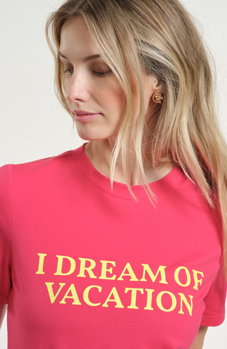Isaac Mizrahi New York I Dream of Vacation Graphic T-Shirt, Alternate, color, Fuchsia