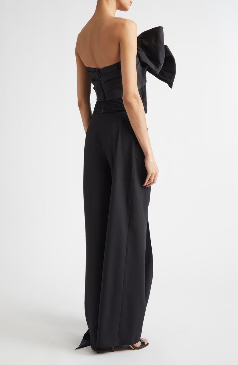 Oscar de la Renta Crystal Embroidered Bow Faille Bustier Top, Alternate, color, Black