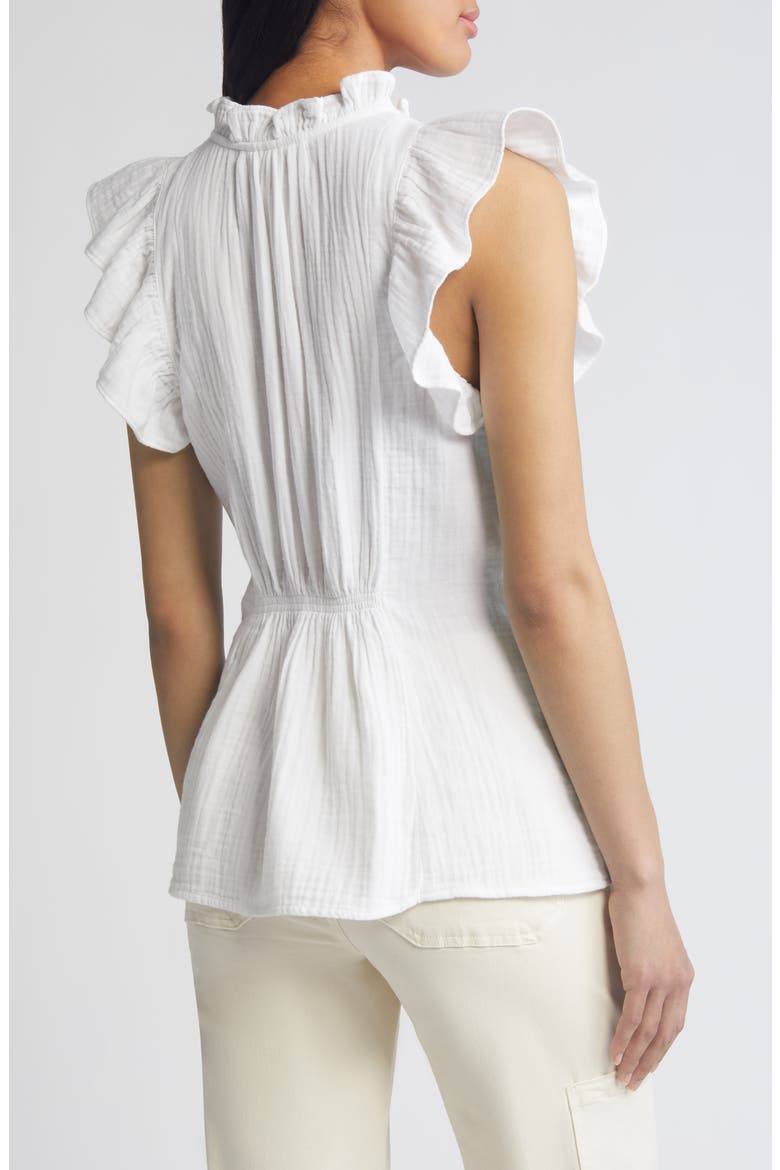 Flounce Sleeve Cotton Gauze Top, Alternate, color, WHITE