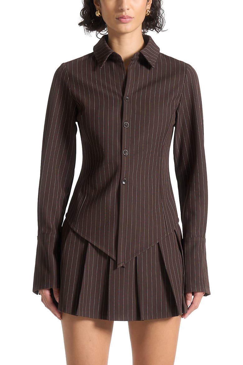 Sonia Pinstripe Angled Shirt, Alternate, color, Brown
