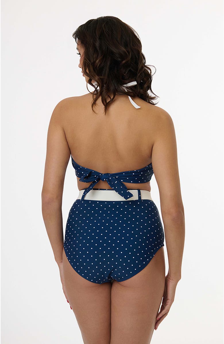 Unique Vintage High Waisted Belted Redondo Swim Bottoms, Alternate, color, Navy & White Pin Dot