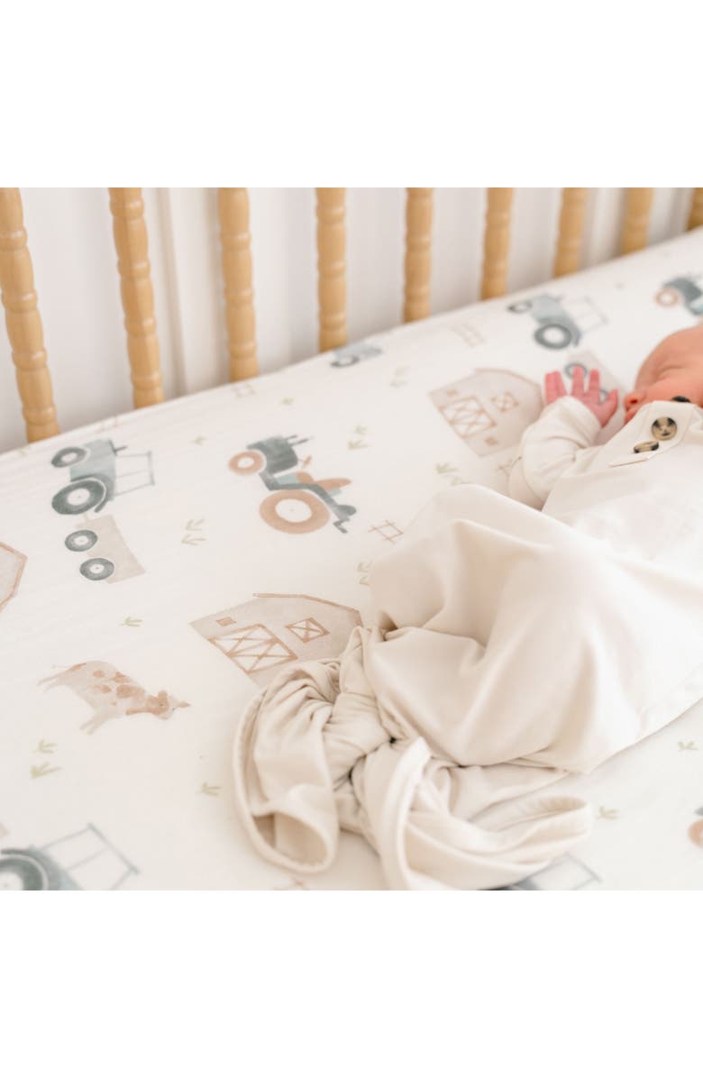 CRANE BABY Tractor Fitted Cotton Crib Sheet, Alternate, color, Beige