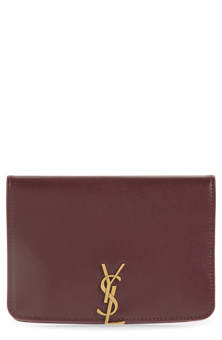 Saint Laurent Voltaire Box Leather Passport Case, Main, color, Hot Wine