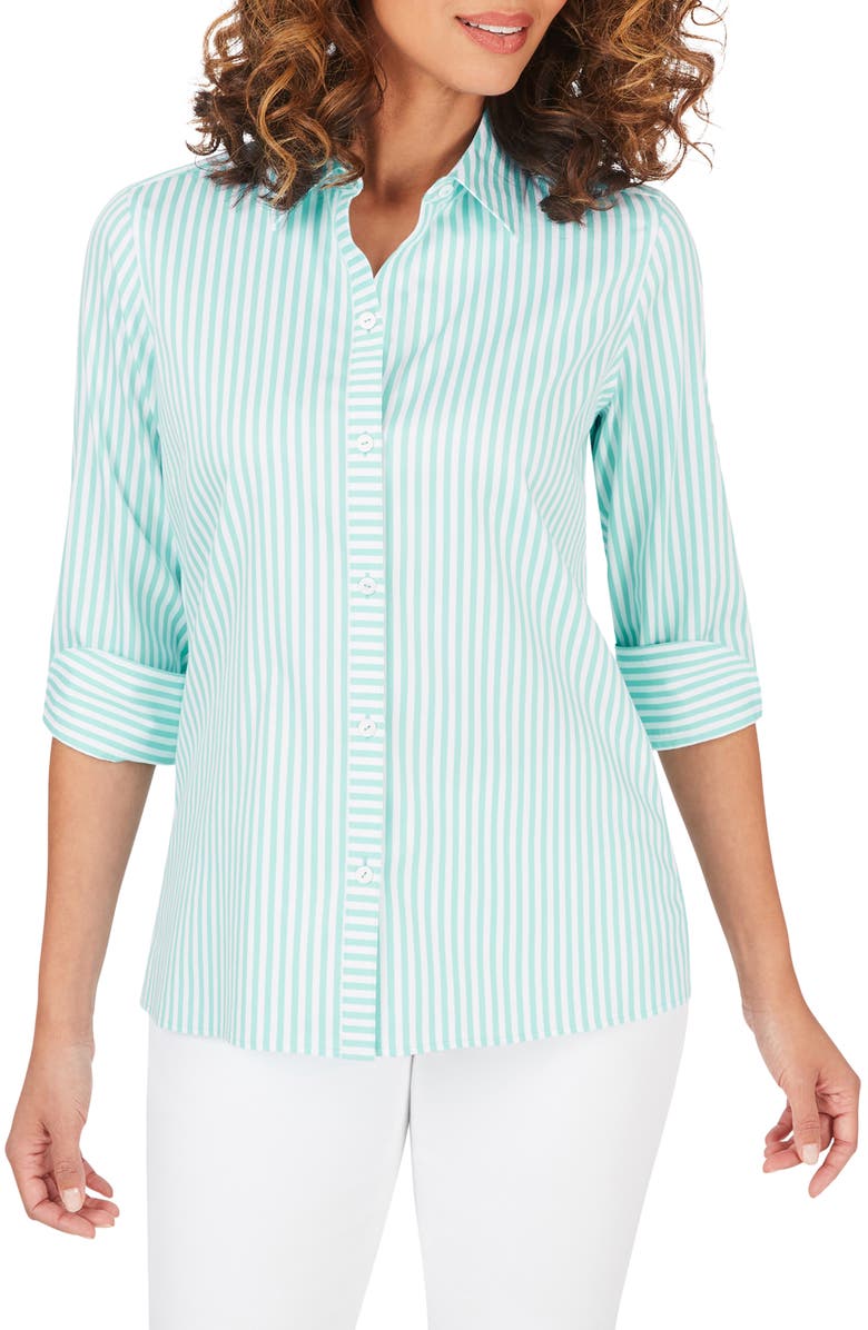 Foxcroft Morgan Stripe Non-Iron Button-Up Cotton Blend Shirt, Main, color, 