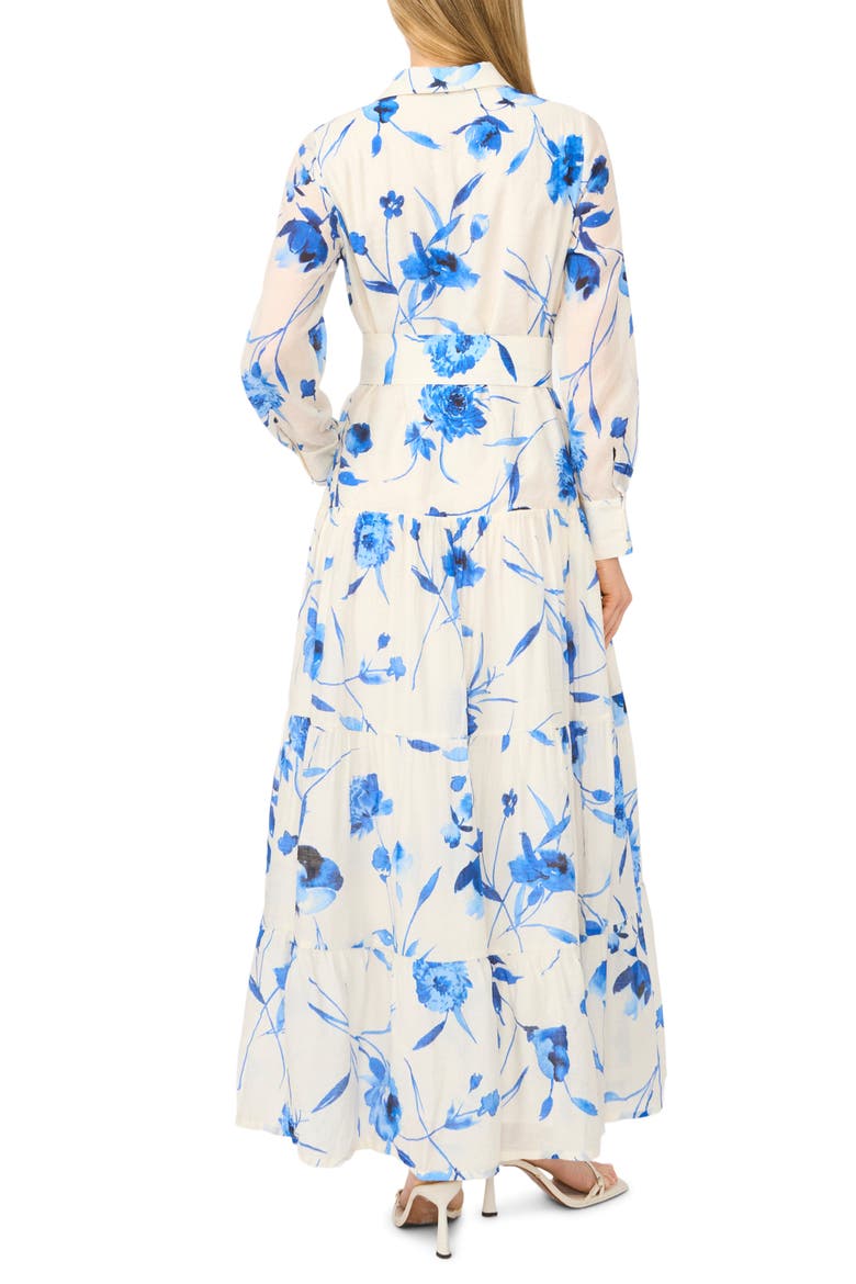 Floral Long Sleeve Tiered Shirtdress, Alternate, color, DAZZLING BLUE