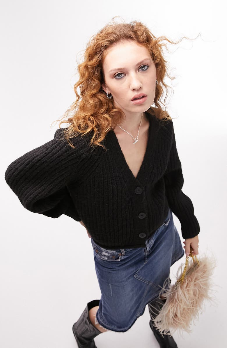 Topshop Rolled Hem Cardigan, Main, color, 