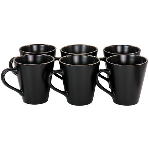 Elama Paul 6pc Stoneware Mug Set In Matte Black With Gold Rim