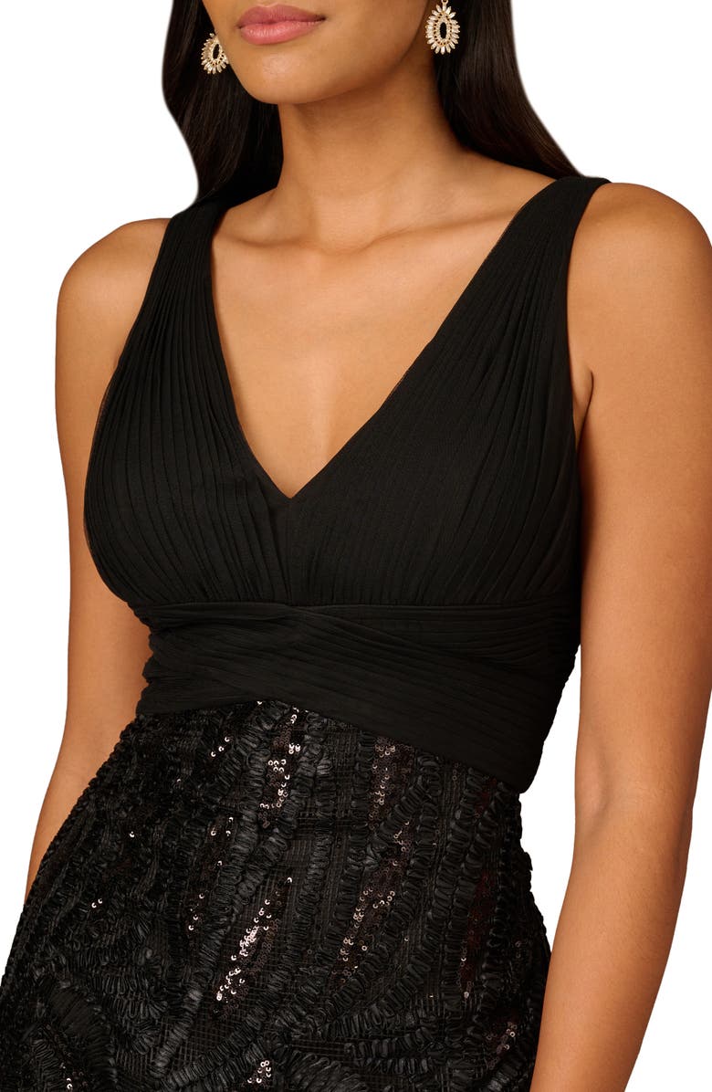 Aidan Mattox by Adrianna Papell Sequin Mixed Media Sheath Midi Dress, Alternate, color, 