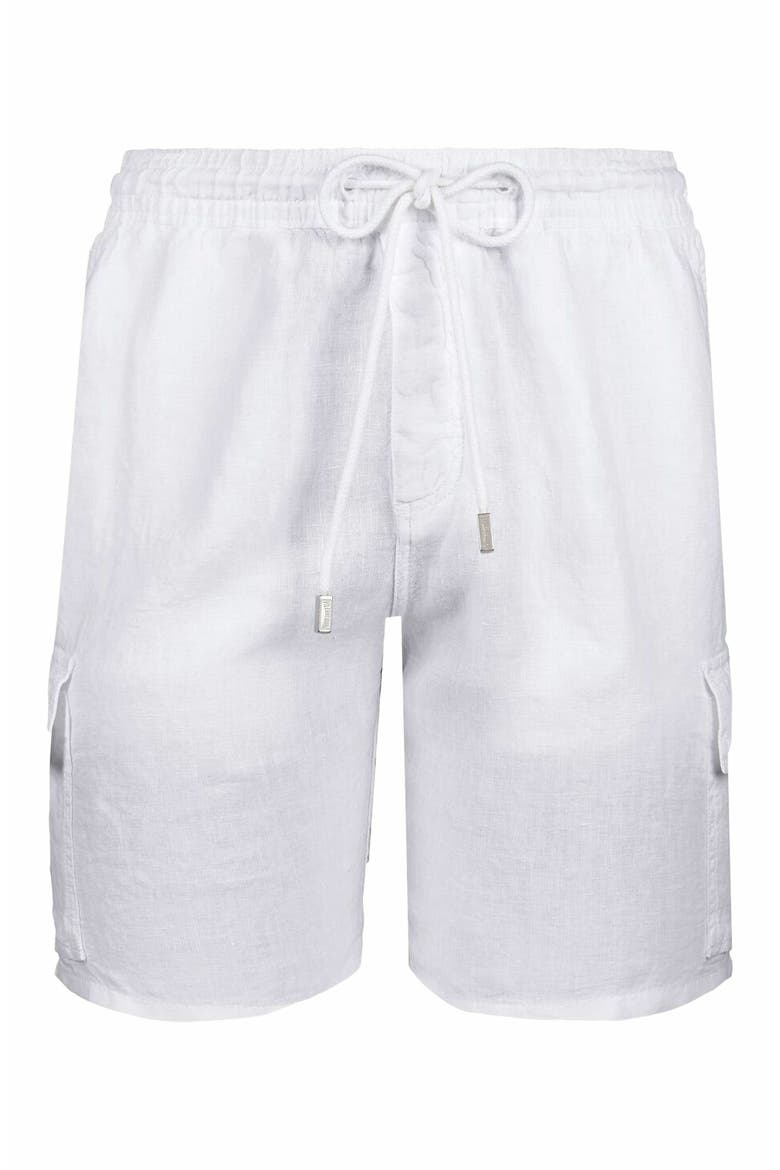 Men's Linen Bermuda Cargo Pockets Shorts, Main, color, BLANC