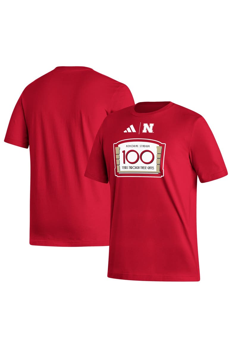 Men's adidas  Scarlet Nebraska Huskers Memorial Stadium 100th Anniversary Sideline Strategy Fresh T-Shirt, Main, color, Scarlet