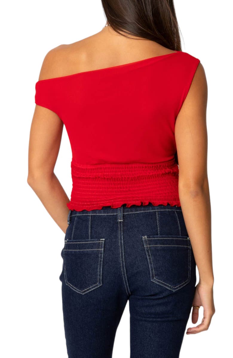 EDIKTED Jenny Scrunched One-Shoulder Top, Alternate, color, Red