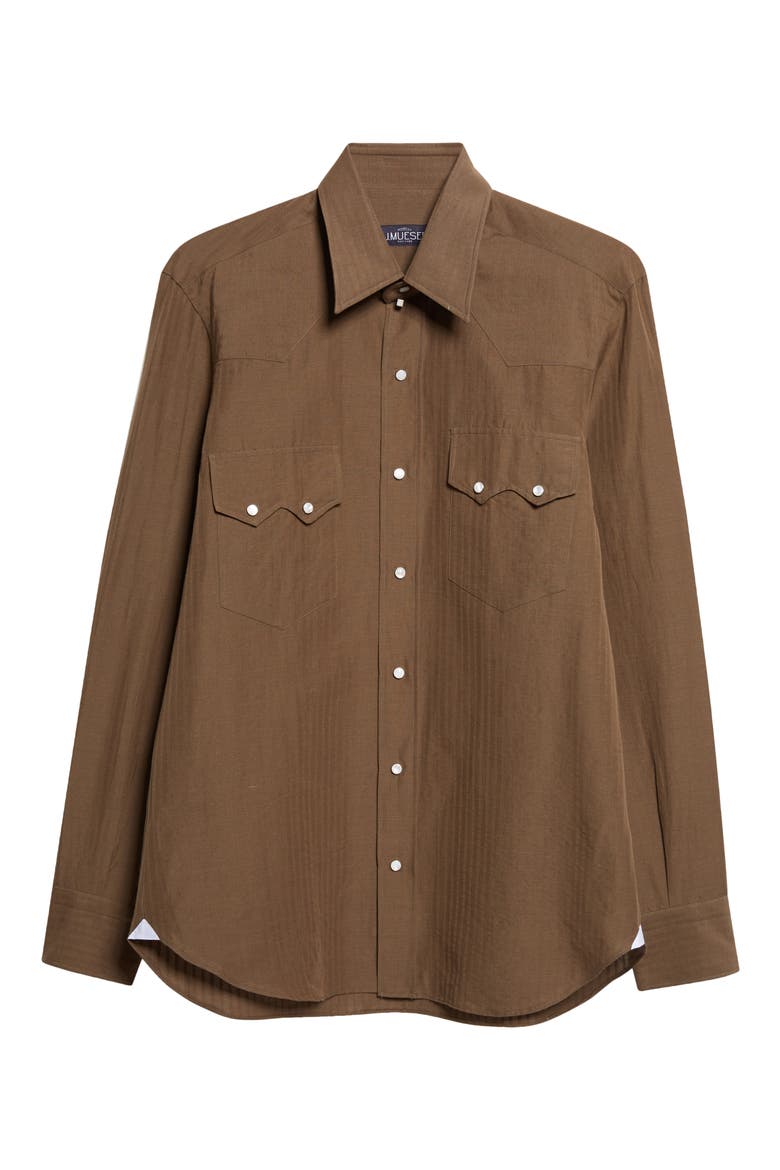 Cotton & Linen Snap-Up Western Shirt, Alternate, color, OLIVE