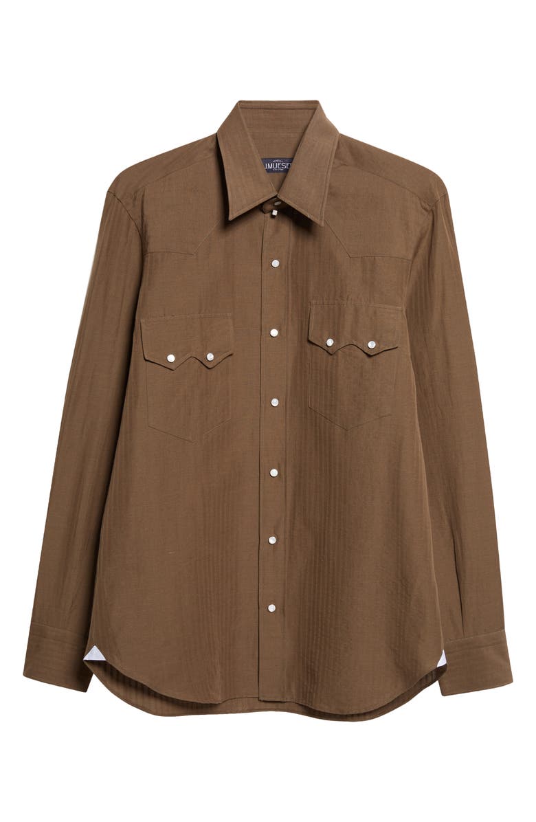 J. Mueser Cotton & Linen Snap-Up Western Shirt, Alternate, color, Olive