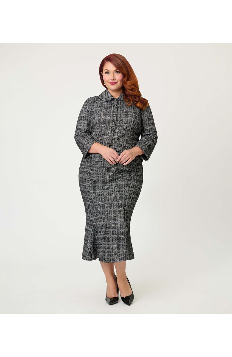 Unique Vintage Plus Size Boucle Trumpet Skirt, Alternate, color, Black & White Plaid