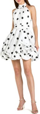 Mac Duggal Women’s Satin Halter Neck Bubble Hem Mini Dress