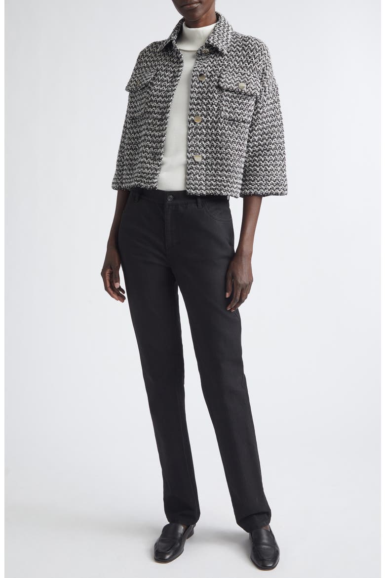 Cotton & Linen Tweed Crop Jacket, Alternate, color, BLACK METALLIC