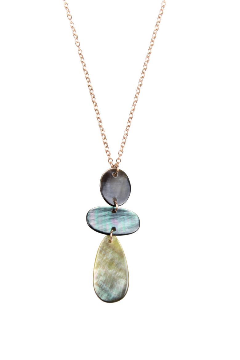 Mother-of-Pearl Round, Oblong & Raindrop Pendant Necklace, Main, color, Black