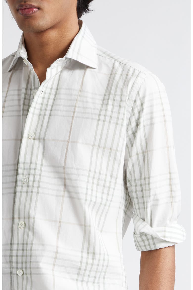 Check Cotton & Linen Button-Up Shirt, Alternate, color, WHITE AND GREEN
