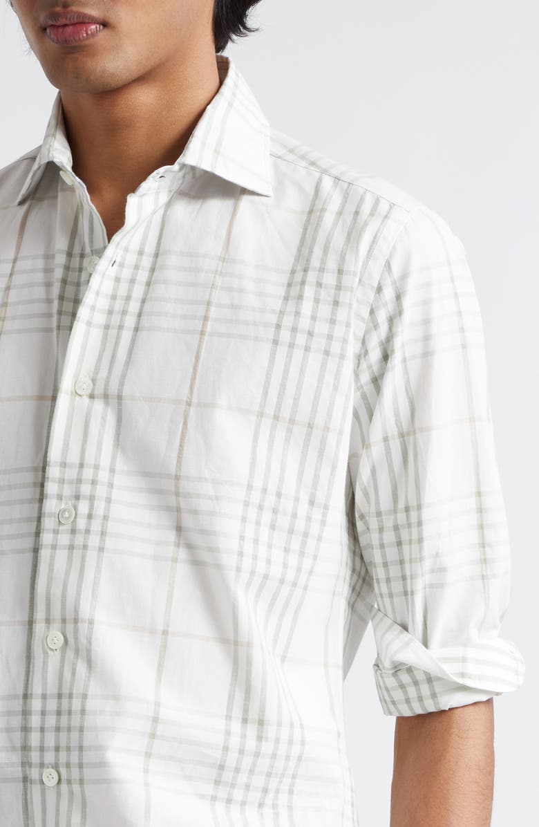 Eleventy Check Cotton & Linen Button-Up Shirt, Alternate, color,