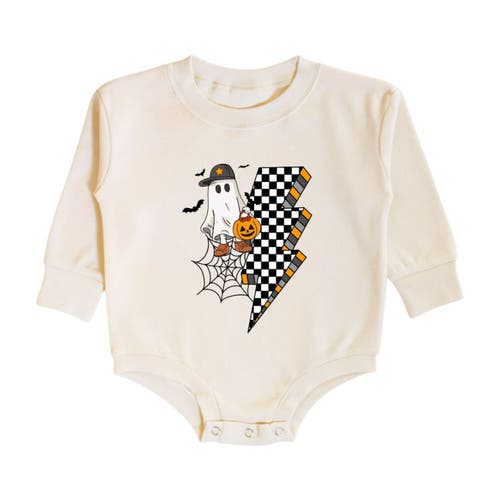 Sweet Wink Checker Ghost Halloween Long Sleeve Romper In Neutral
