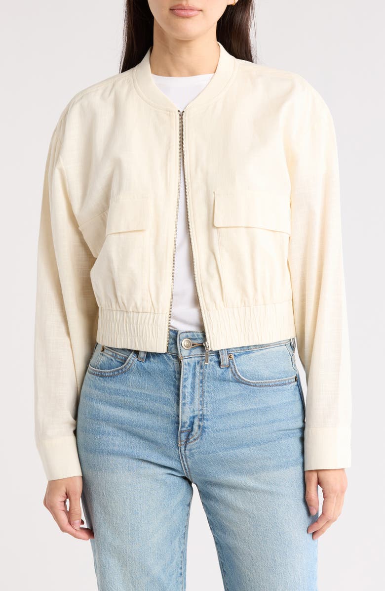 Melrose and Market Cotton Crop Bomber Jacket, Main, color, Ivory Dove