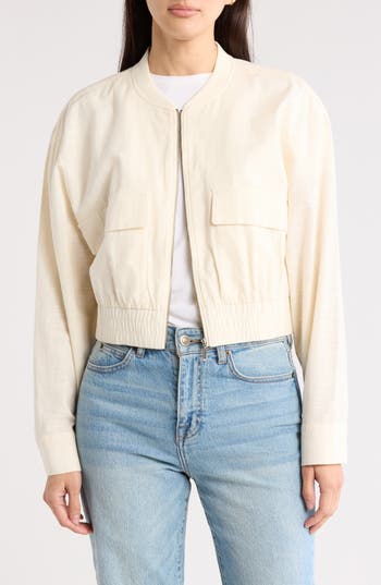 Melrose And Market Cotton Crop Bomber Jacket In Ivory Dove
