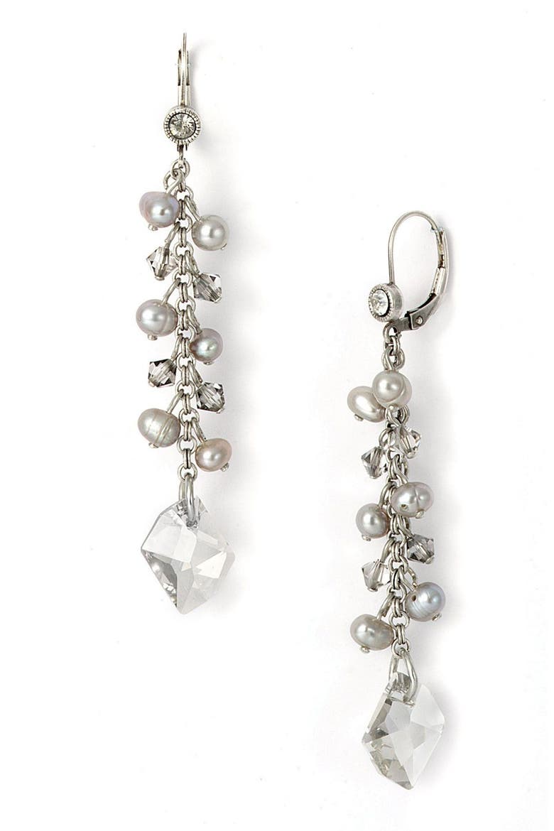 Pearl & Crystal Linear Earrings, Main, color, SILVER PEARL